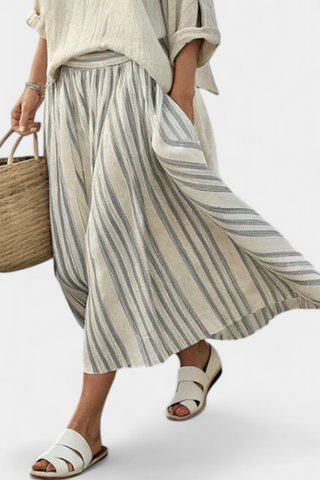 Eva Elegantní Komplet Oversize Halenka-Sukně Lněný