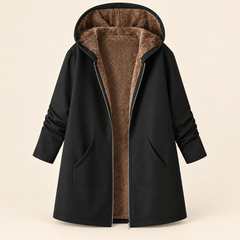 Evelyn | Hřejivý kabát s kapucí a měkkou podšívkou z imitace jehněčí kožešiny