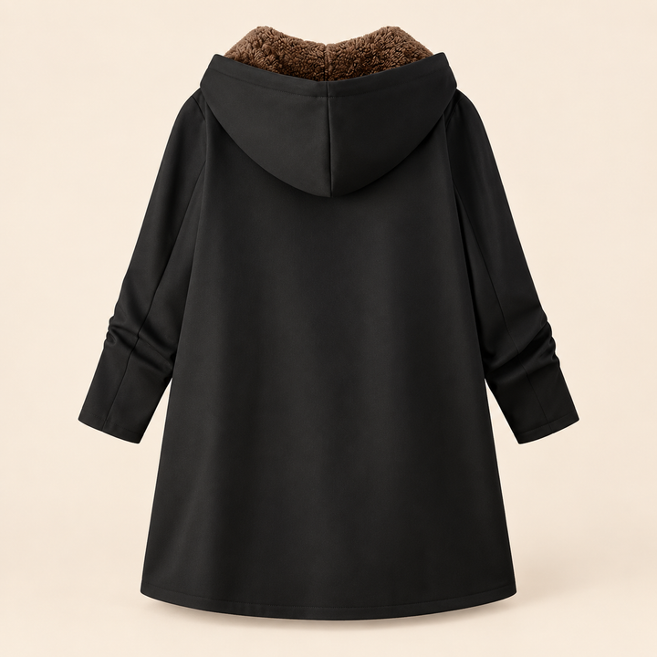 Evelyn | Hřejivý kabát s kapucí a měkkou podšívkou z imitace jehněčí kožešiny
