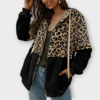 Lea - Fleece mikina s kapucí a leopardím designem