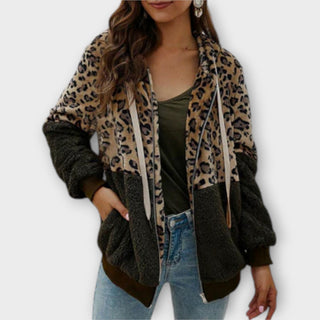 Lea - Fleece mikina s kapucí a leopardím designem