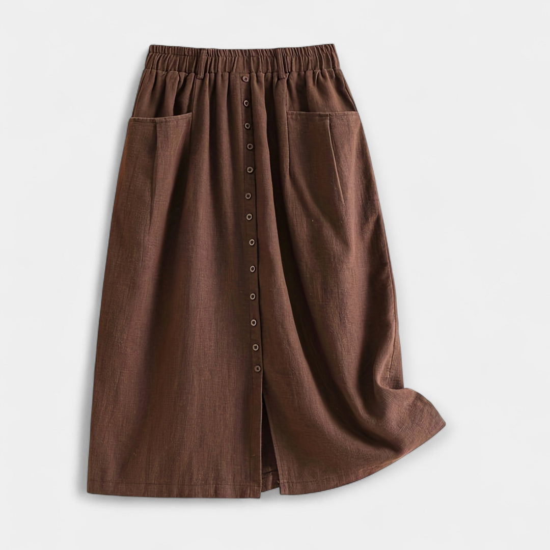 Magdaléna Elegantní Midi Vintage Sukně Předníkapsami