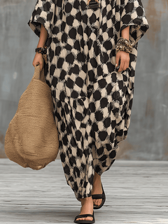 Maxi kaftan s bohémským stylem, puntíky a volným střihem